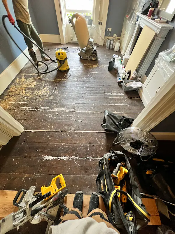 Wooden floor before sanding